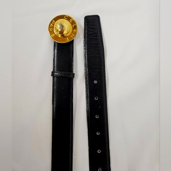 Celine Planet Belt In Navy Blue Leather and Gold Hardware Size 70 / 25 - Picture 13 of 14